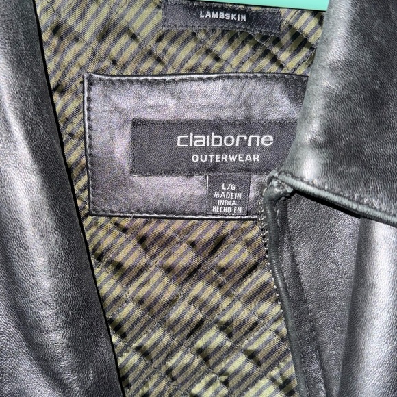 Claiborne Men’s Large Lambskin Black Leather Jacket: Zip Up. - Picture 3 of 10